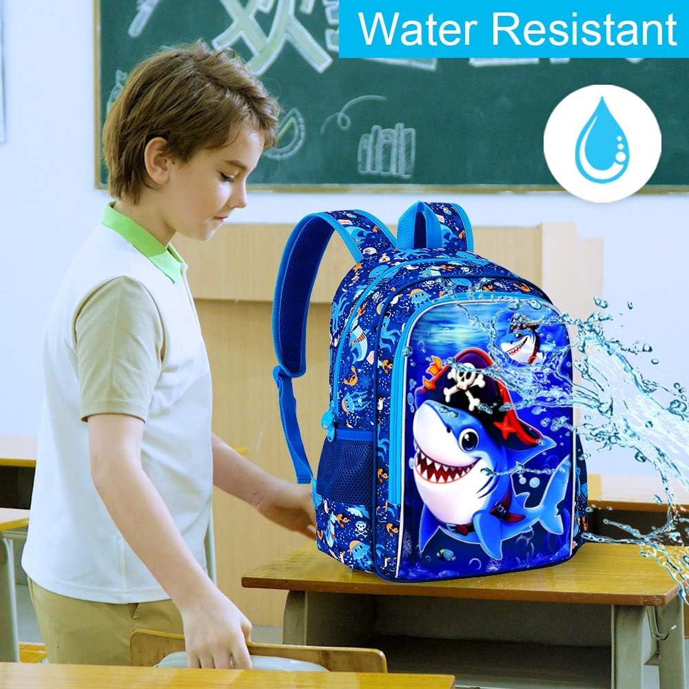 3PCS Boys Backpack, Water Resistant Kids Bookbag Set with Lunch Box, Cute School Bag for Preschool Toddler