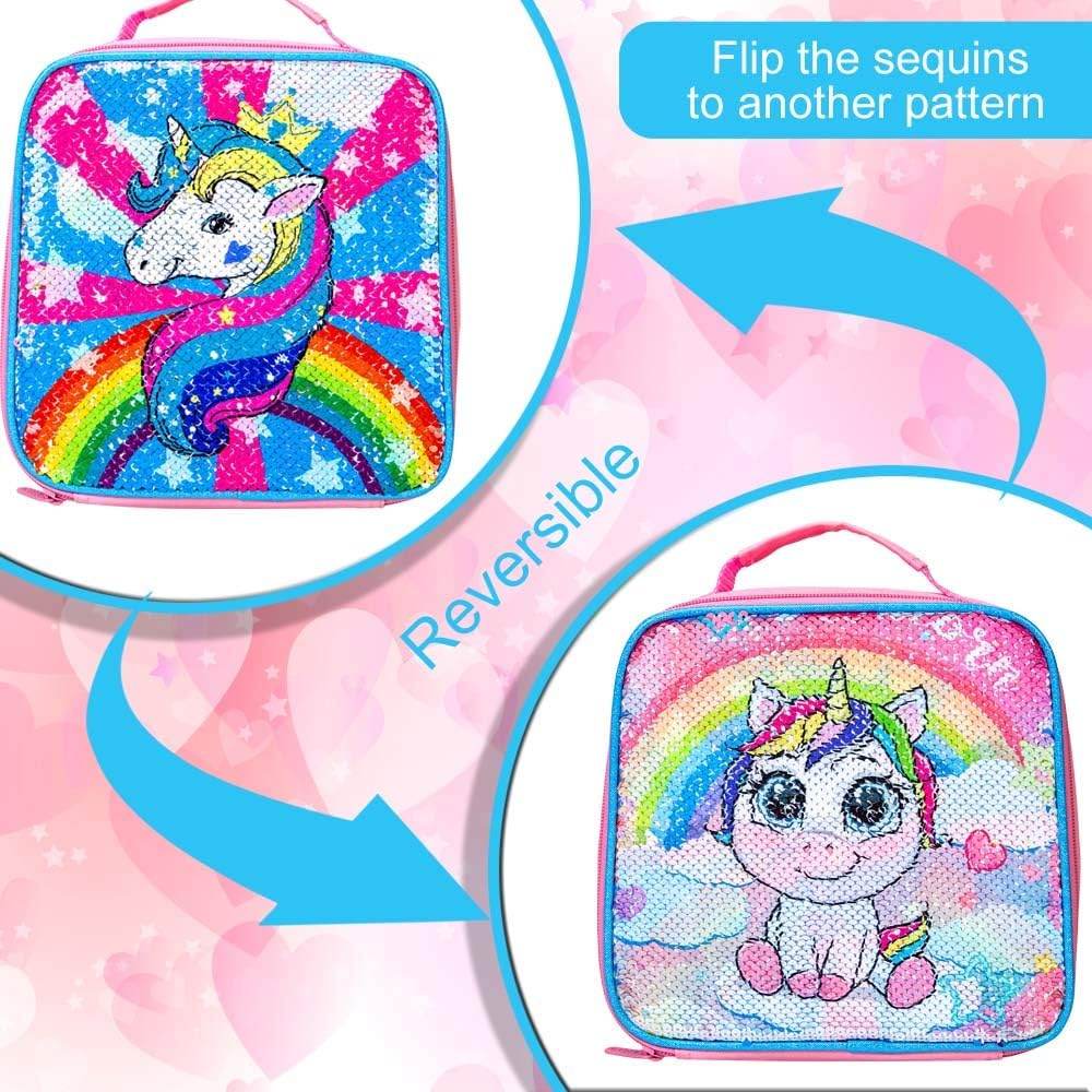 3PCS Kids Backpacks for Girls, 16" Little Kid Preschool School Bookbag and Lunch Box - Unicorn/Mermaid/Flamingo