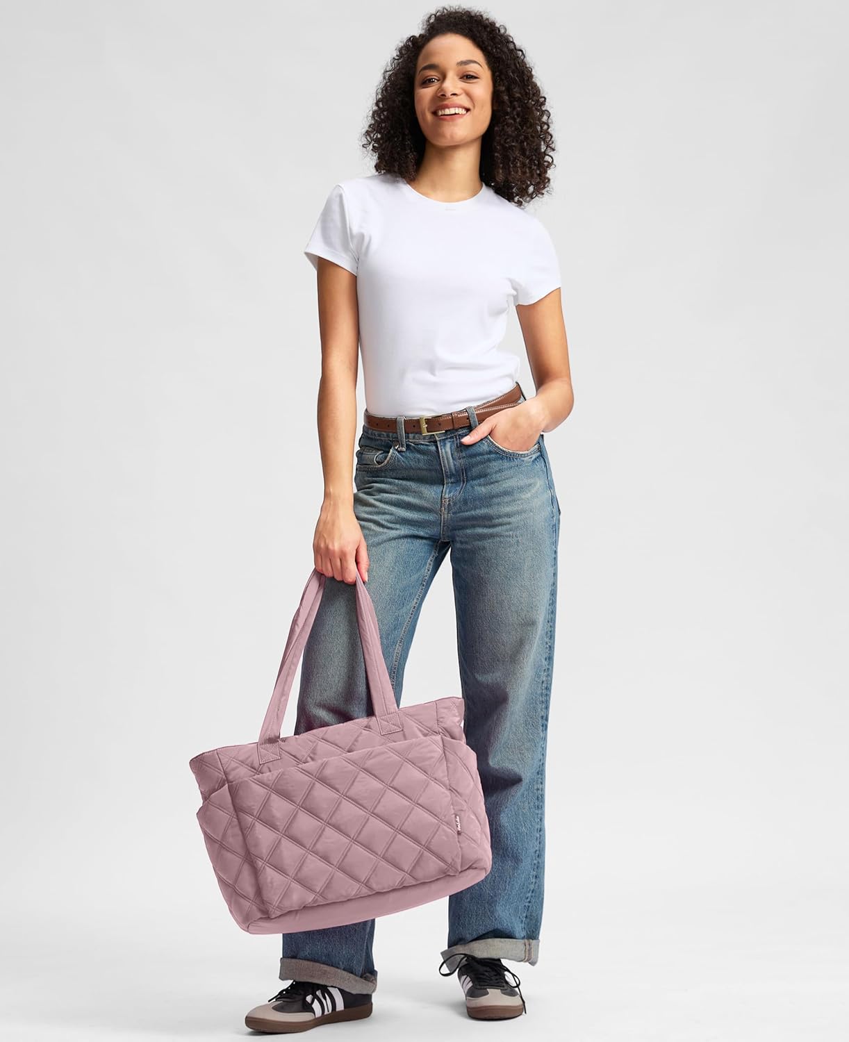 Tote Bag for Women, Lightweight Puffer Tote Work Bags with Compartments for Travel, Quilted Shoulder Bag with Zipper