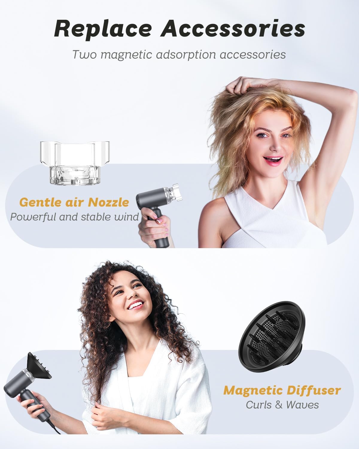 Dual Voltage Hair Dryer, High-Speed Ionic Blow Dryer for Fast Drying, Travel Compact Hair Blow Dryer with Magnetic Curly Diffuser for Home, Portable Hairdryer International 110-240V