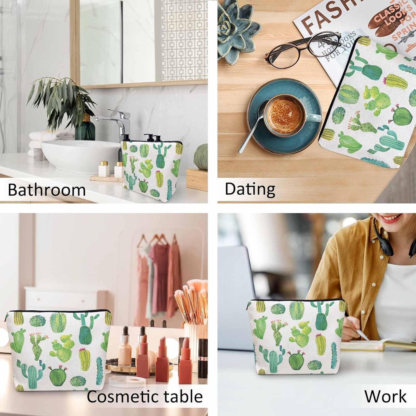 Cactus Makeup Bag For Women, Adorable Cosmetic Bag Makeup Bags, Tropical Succulent Cactus Cacti Green Zipper Bag Travel Bags Toiletry Organizers Pouch Bags Washing Bags For Gym Bathroom