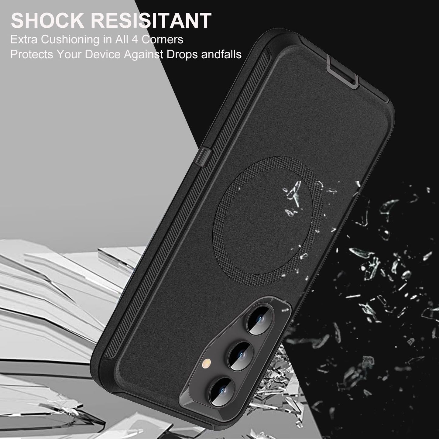 for Samsung Galaxy S25 Plus Case, Compatible with Magsafe, Military Grade 3 in 1 Heavy Duty Case with 2Pcs Tempered Glass Screen Protector & Camera Lens Protector (New-Black/Black)