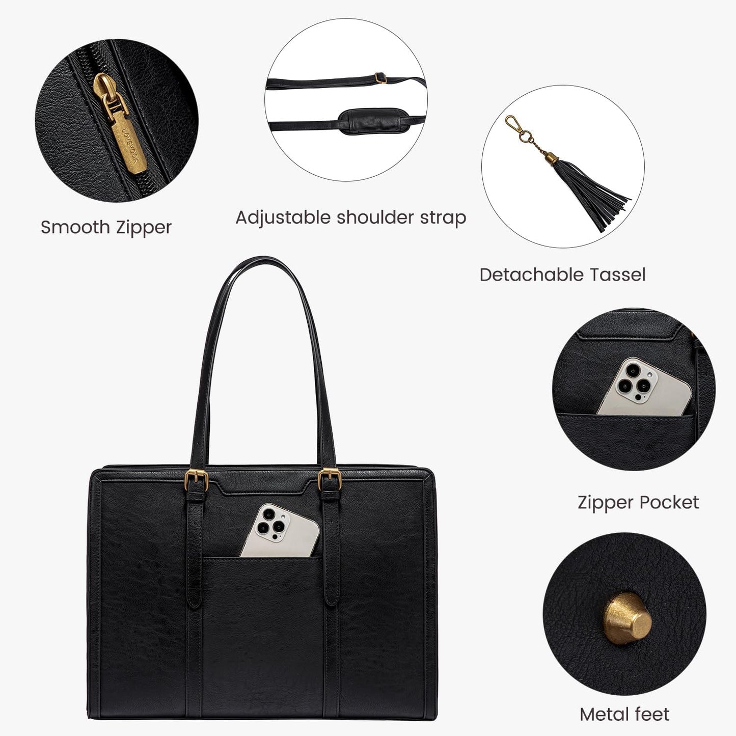 LOVEVOOK Laptop Bag for Women Vintage Leather Work Tote 15.6 inch Large Capacity Computer bag with Clutch Purse for Office, Travel, Casual
