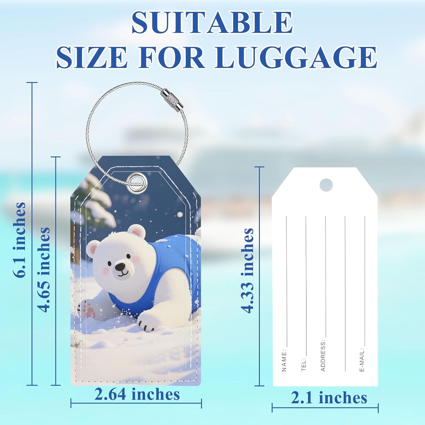 Luggage Tags for Suitcases, Luggage Tag, Cute Personalized Bag Tags for Backpacks Handbag School Instrument with Name ID Label Travel Essentials, Unique Fun Baggage Tags 2 Pack, Polar Bear
