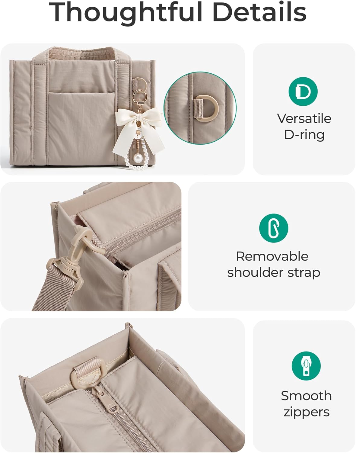 BAGSMART Small Tote Bag for Women, Crossbody Bag with Zipper, Crush Bow Purses for Travel Work College