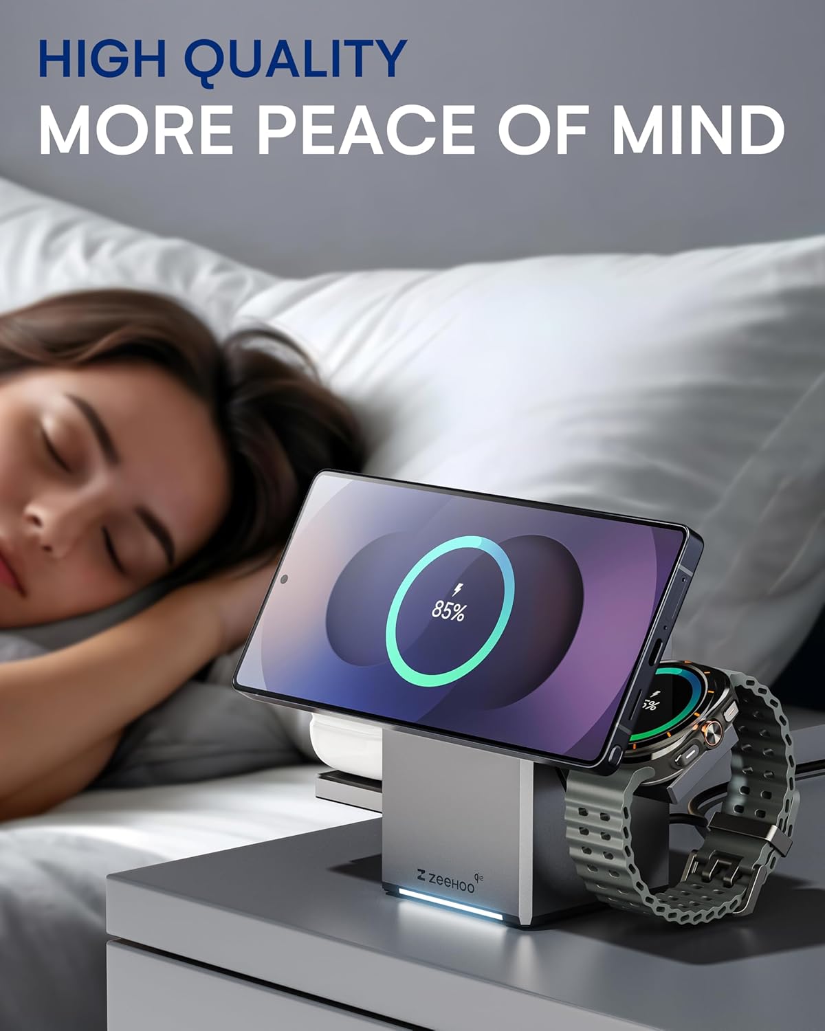 ZEEHOO 3 in 1 Charging Station for Samsung, Qi2 Certified,15W Fast charging, Rotating Wireless Charger Stand Compatible for Samsung Galaxy S25/S24/S23/S22/S21/Note20 Galaxy Watch7/6/5/4/3 Galaxy Buds3