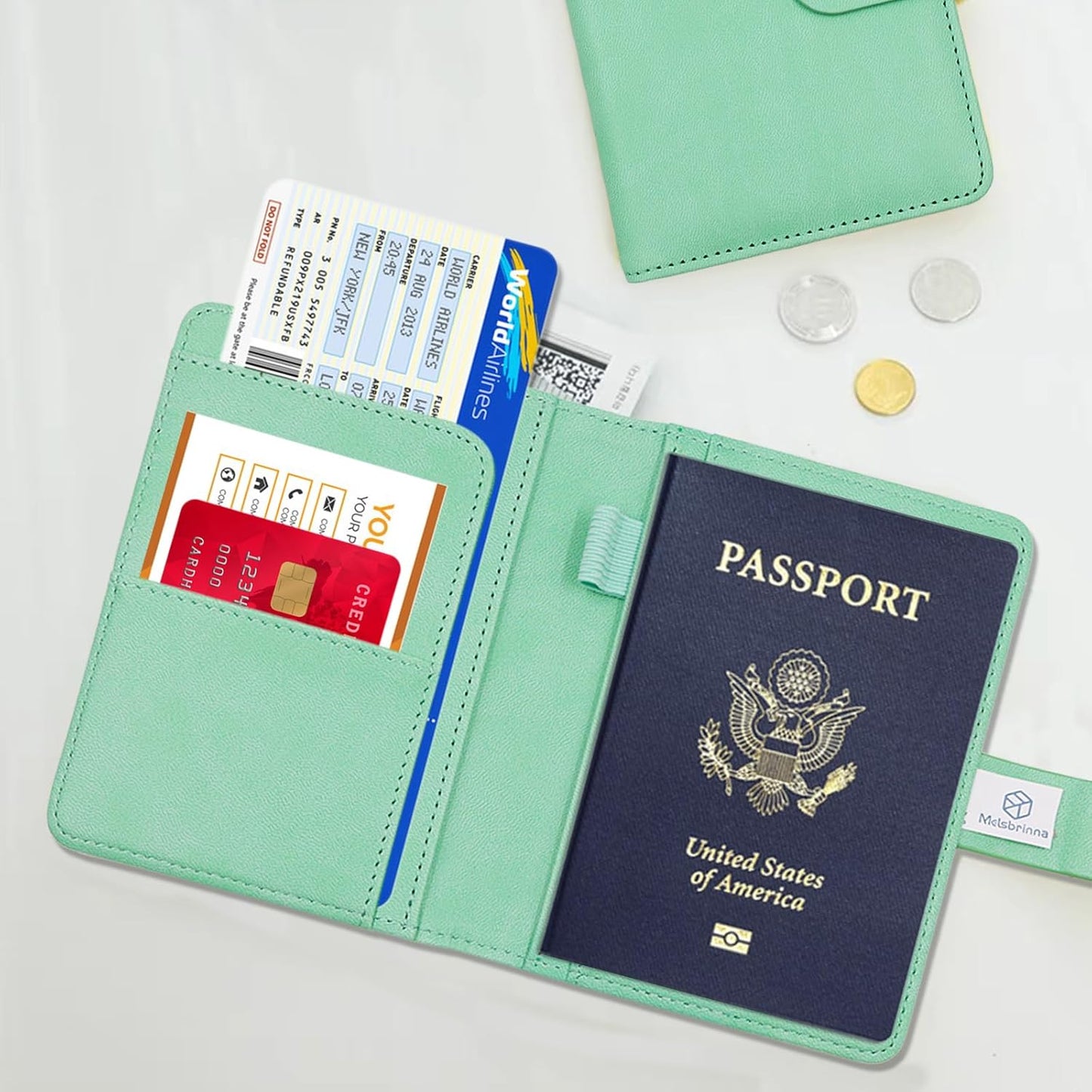Melsbrinna Premium Leather Passport Holder Covers Case, Waterproof Rfid Blocking Travel Wallet