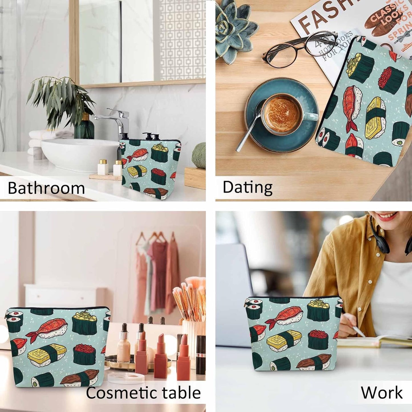 Sushi Cosmetic Travel Bag For Toiletries, Japanese Food Sushi And Rolls Makeup Bag Toiletry Bags