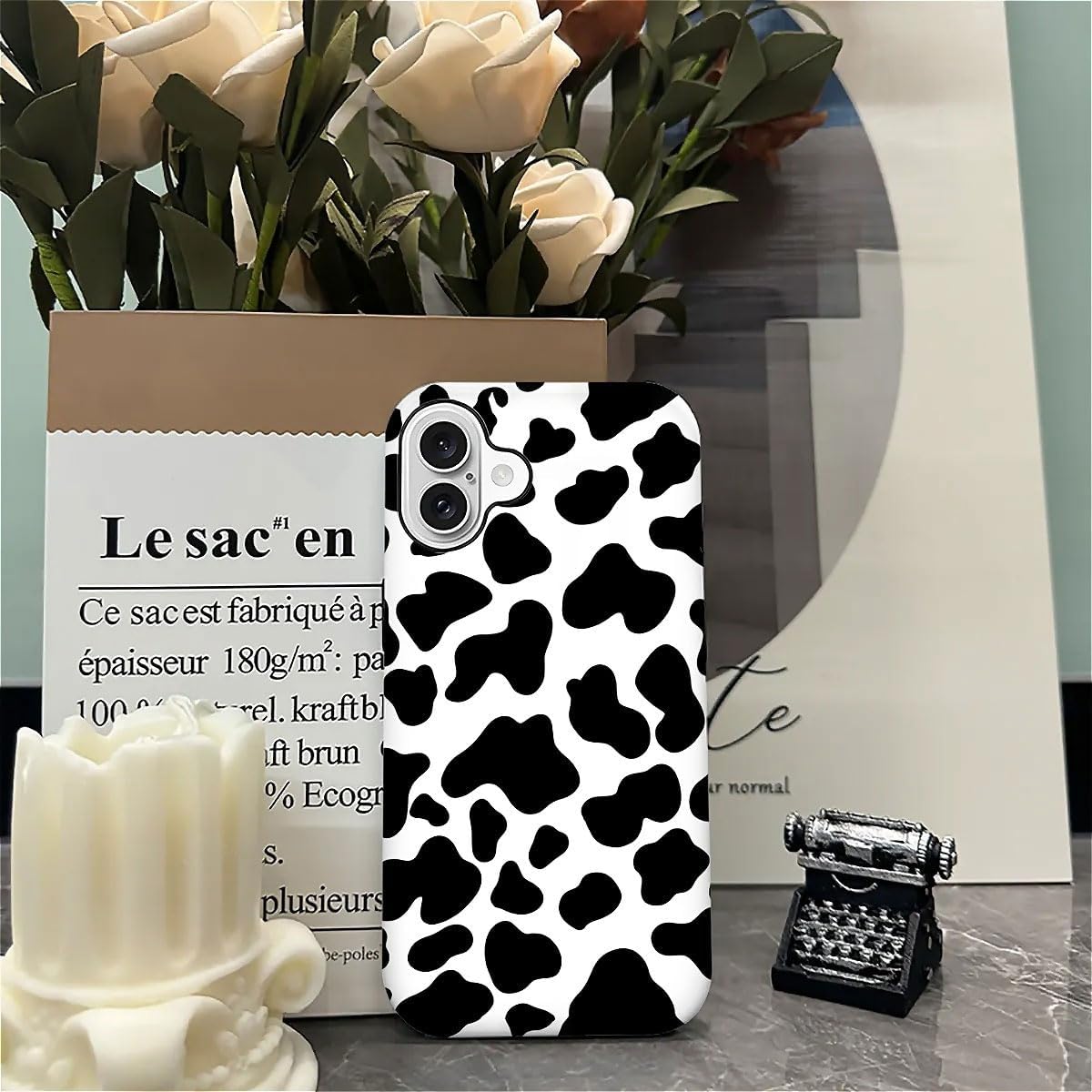 SEized Case Compatible with for iPhone 16 Plus,Black White Cow Pattern Phone Case for Girl Women Boy Men,Durable Protection Phone Case for iPhone 16 Plus