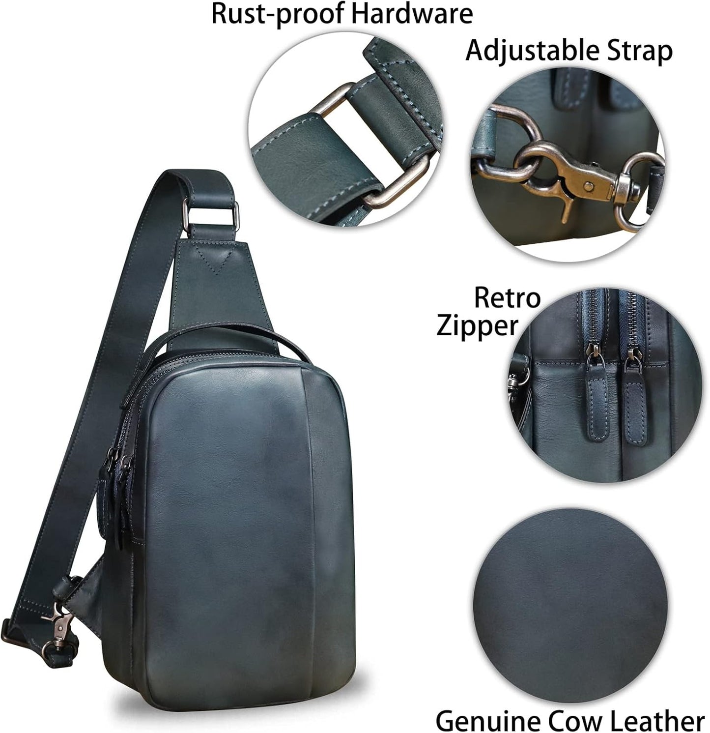 Genuine Leather Sling Bag Crossbody Purse Retro Handmade Hiking Daypack Motorcycle Shoulder Backpack Vintage Chest Bags (NavyBlue)