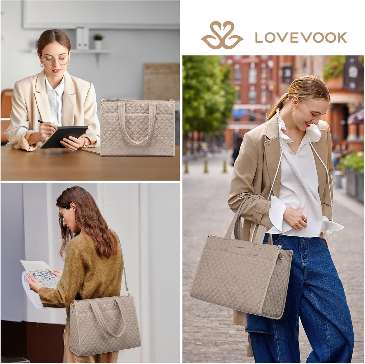 LOVEVOOK Laptop Tote Bag for Women,Canvas Work Tote Bag for Women with Clutch Purse,17.3 Inch Computer Briefcase Bag,Professional Teacher Business Office,Lightweight Shoulder Travel