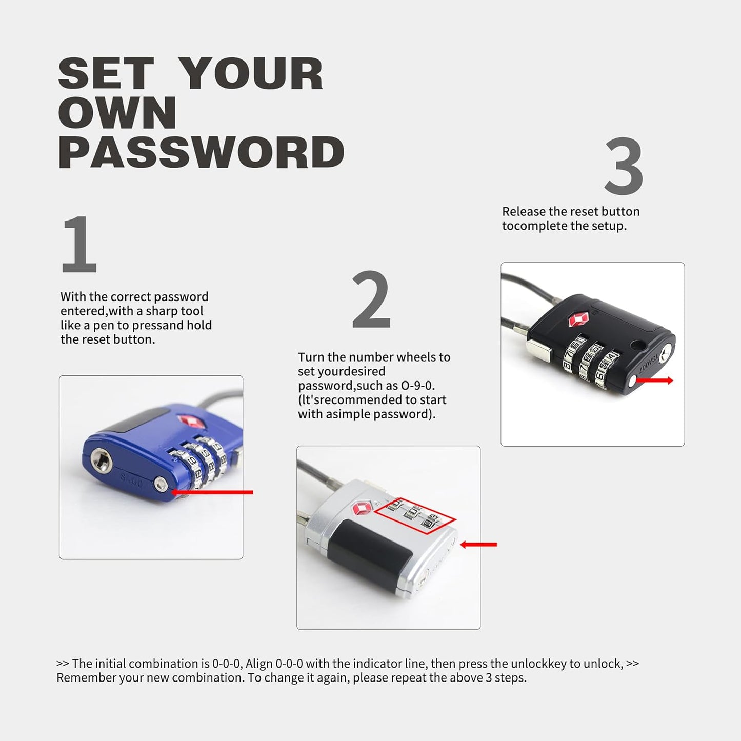 Luggage Locks TSA Approved 2 Pack, Small Combination Padlock, TSA Locks for Luggage, Combo Cabel