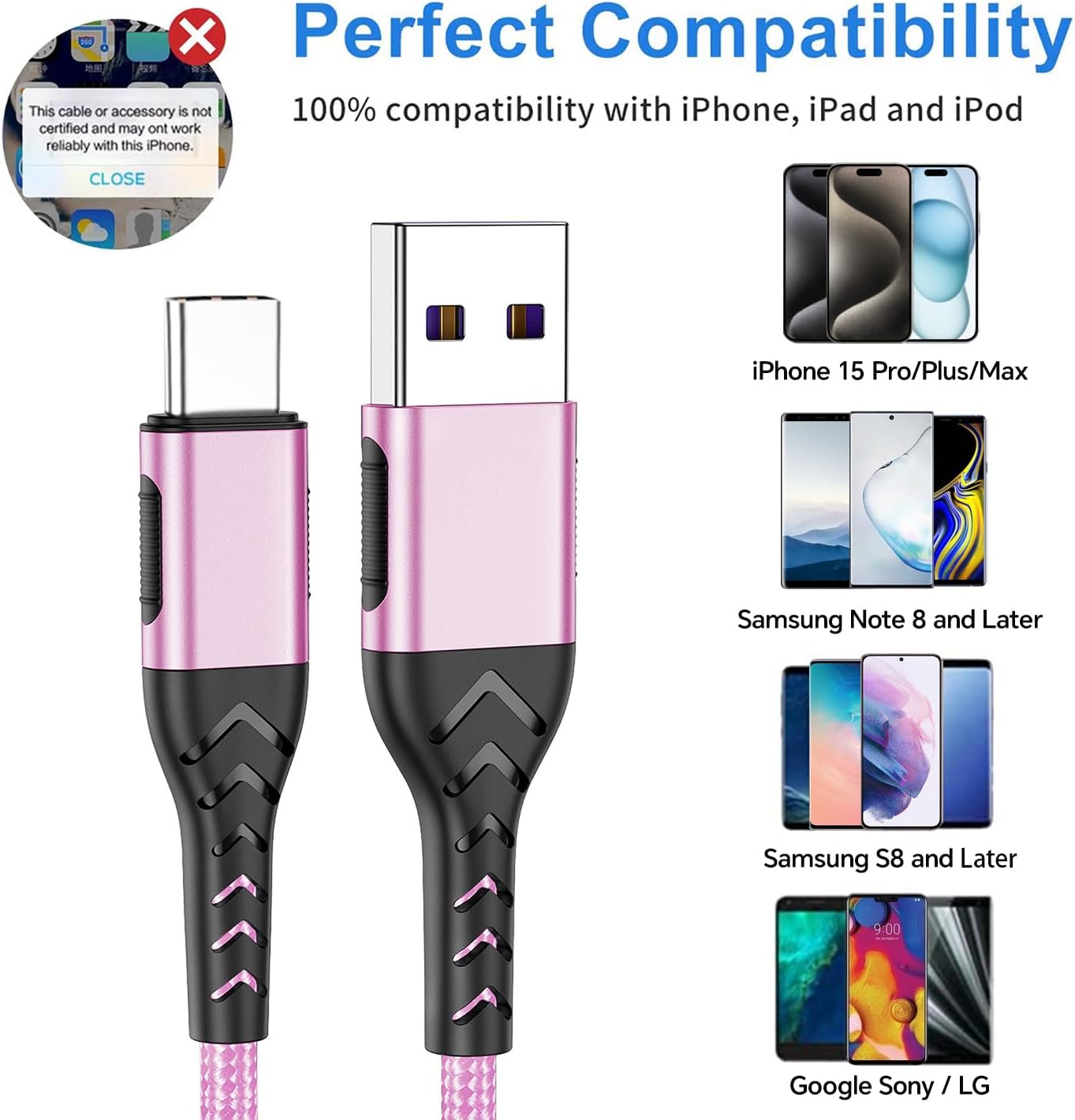 Durcord 2Pack 3ft USB A to USB C Cable, USB Type C Cord Cable for Android Phone Pad Laptop, Type C