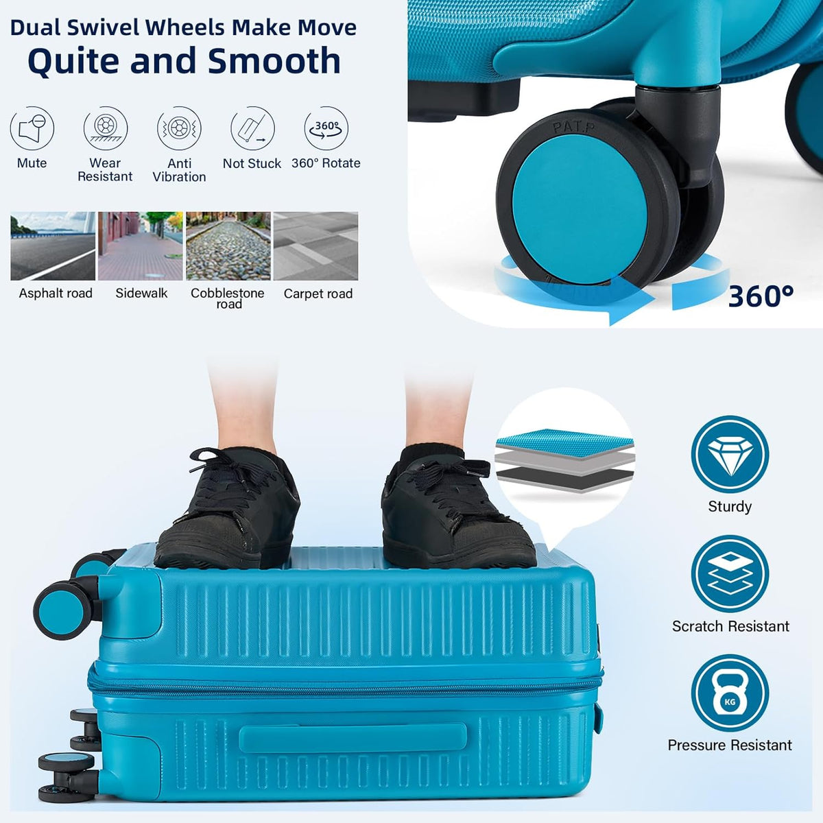 Hard Shell Suitcases Expandable Travel Luggage Sets 3 Piece, Carry on and Check in 3 Piece Luggage