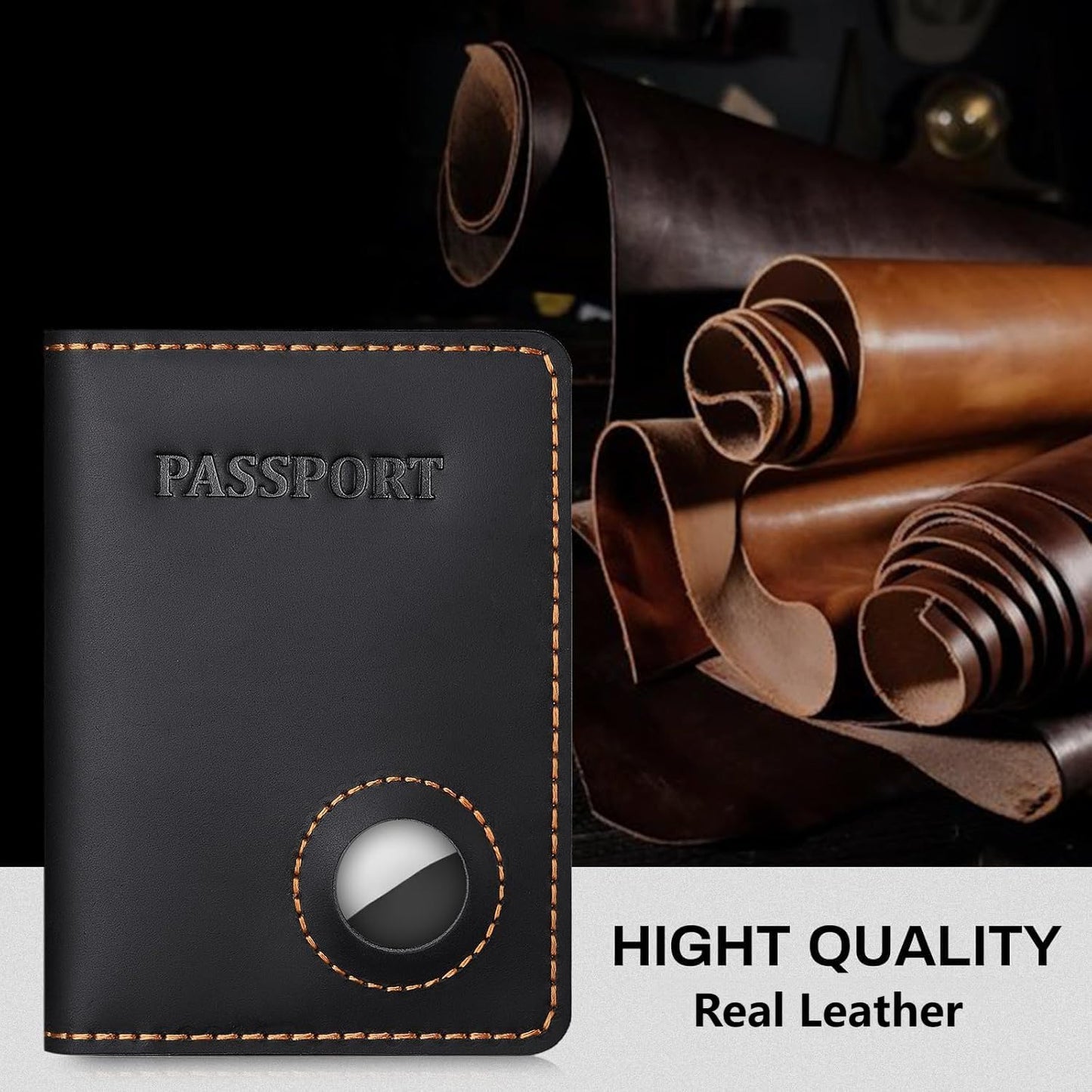 Real Leather Wallet Passport Vaccine Holder Combo Travel Organizer (Black)