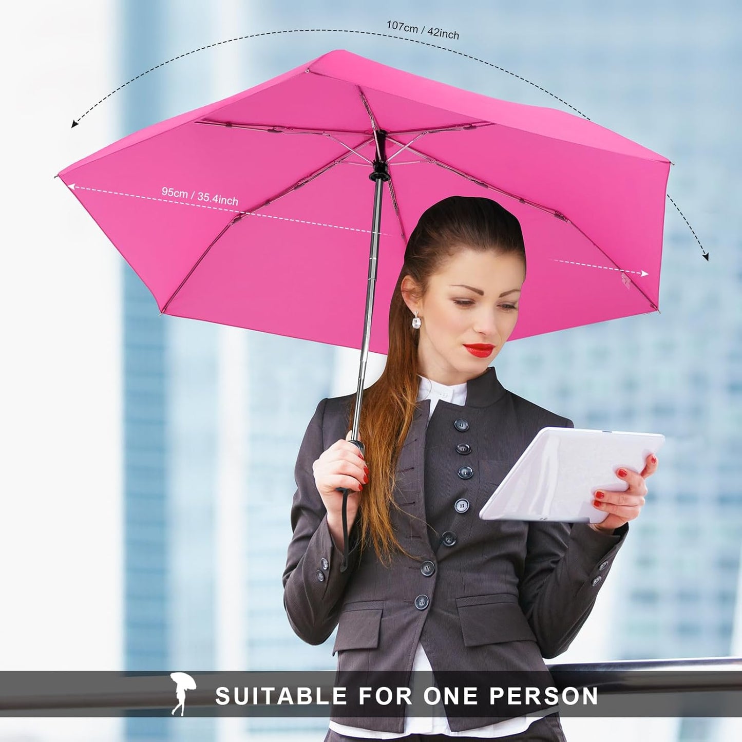 LEAGERA Compact Travel Umbrella for Purse - Flat Handle, Waterproof for Light Rain