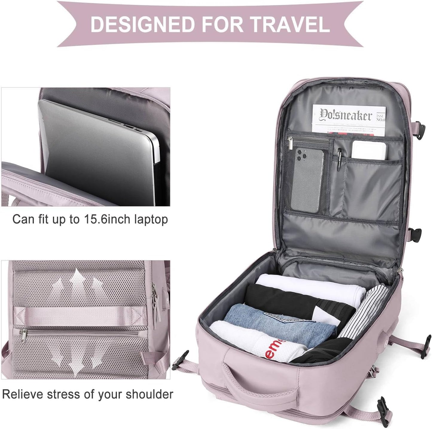 WONHOX Large Travel Backpack Carry on Flight Approved Laptop Work Business Backpack for Women Men Mochila de Viaje