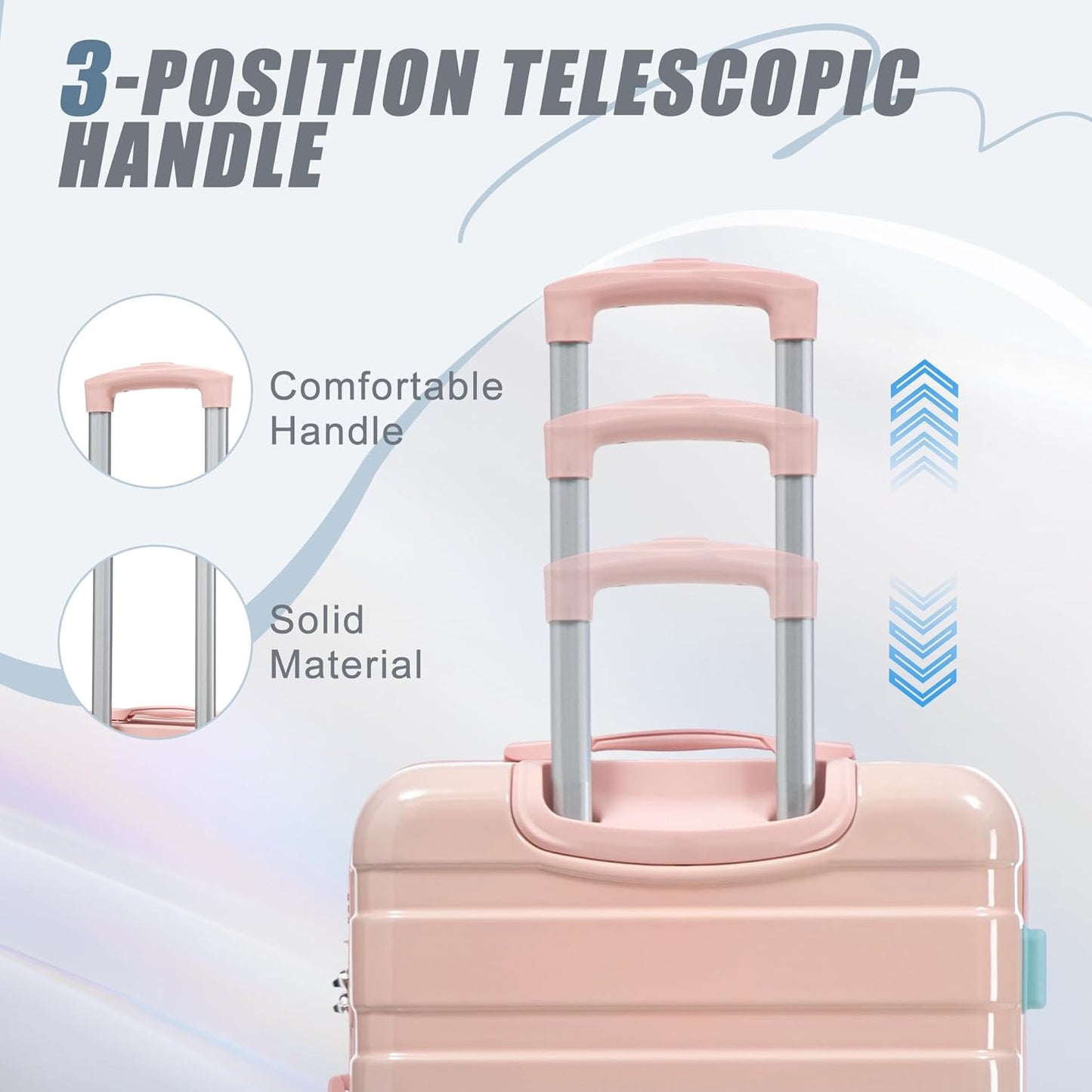 Campfun 3 Piece Luggage Sets, PC Gradient Color Suitcase Set with Double Spinner Wheels Hang Hook, Durable Carry On Luggage with Combination Lock, 20/24/28 inch, Pink+Blue