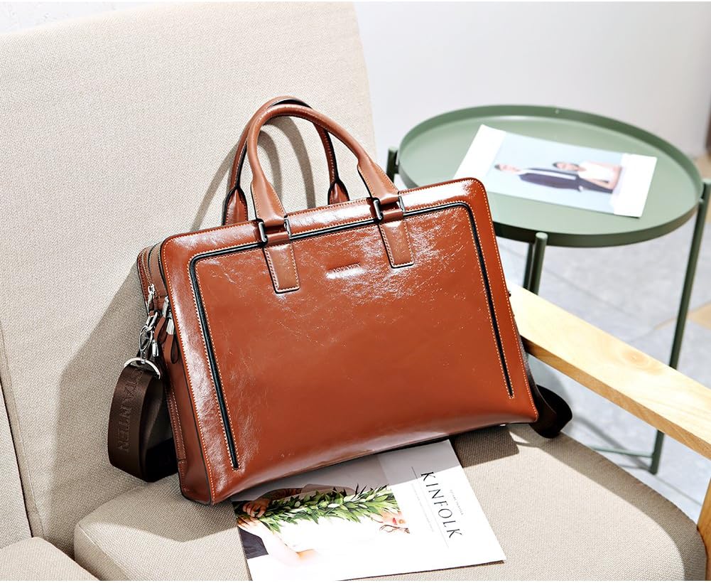 BOSTANTEN Women Genuine Leather Briefcase Tote Business Vintage Handbag 15.6" Laptop Shoulder Bag Brown