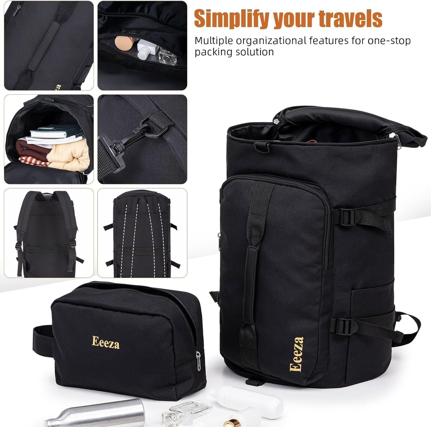 Expandable Luggage Sets 21"/25"/30" 5 Piece Luggage Set,Suitcase Sets with ABS Hard Shell Lightweight TSA Lock and Detachable Double Spinner Wheels(Black,BP/TB)