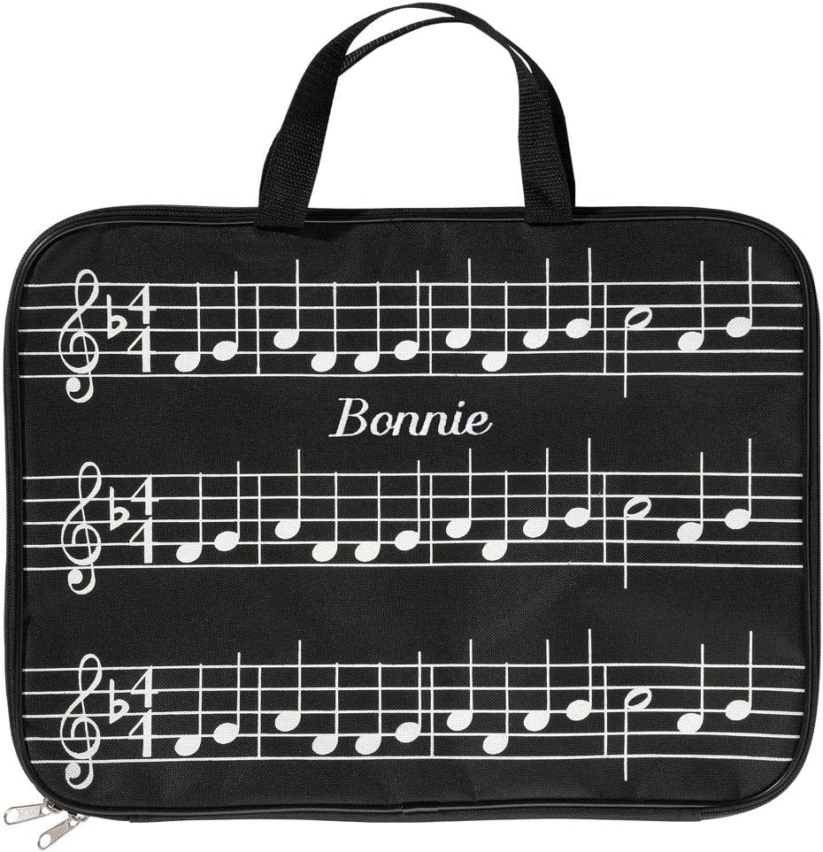 Fox Valley Traders Custom Musical Note Tote Bag with Zipper, Customized Sheet Music Briefcase, Black