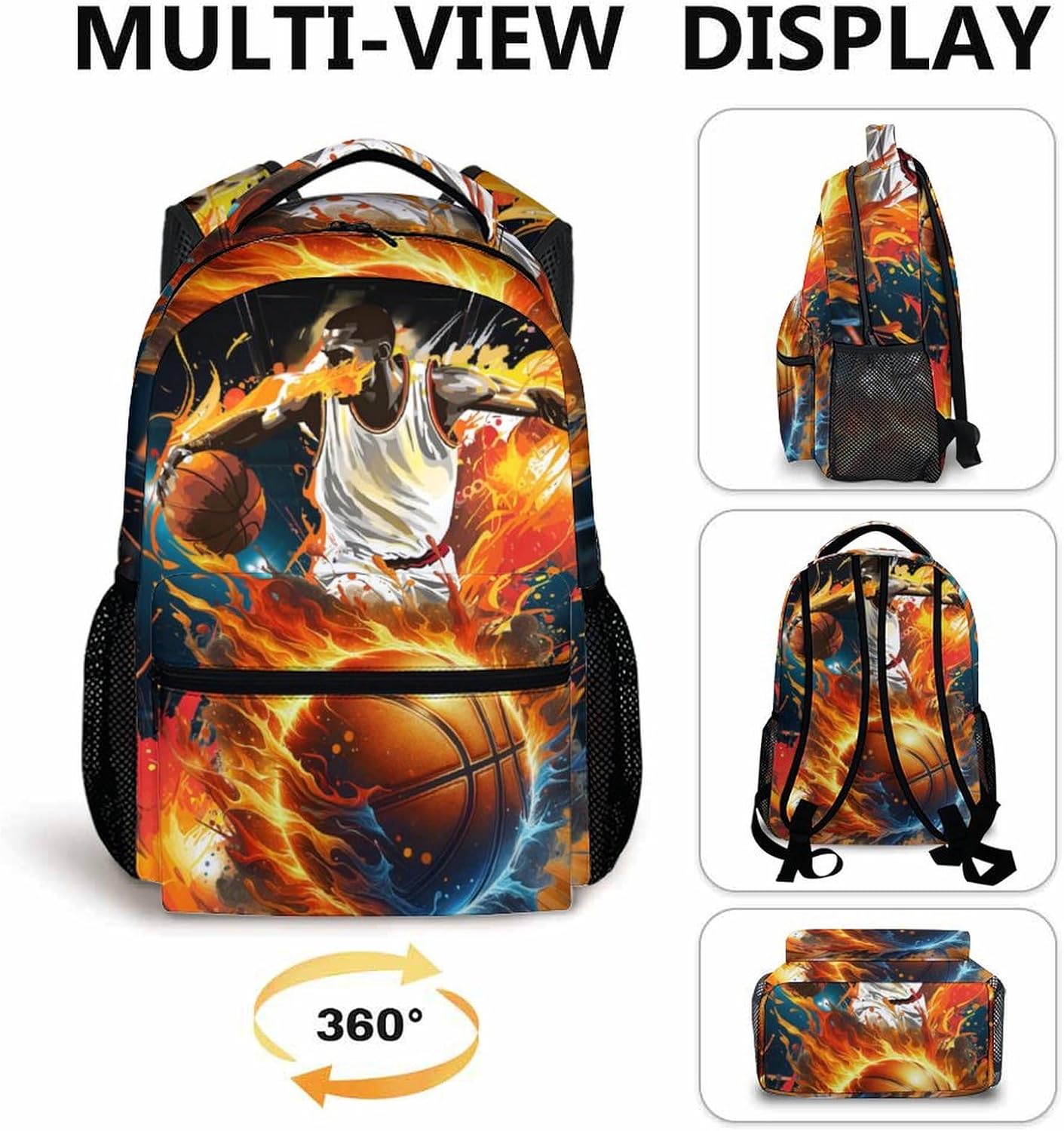 School Bookbag for Kids, Basketball Backpacks for Students Boys 6-8, 17 Inch Large Capacity Sports School Bag for Preschool Elementary Camping Hiking