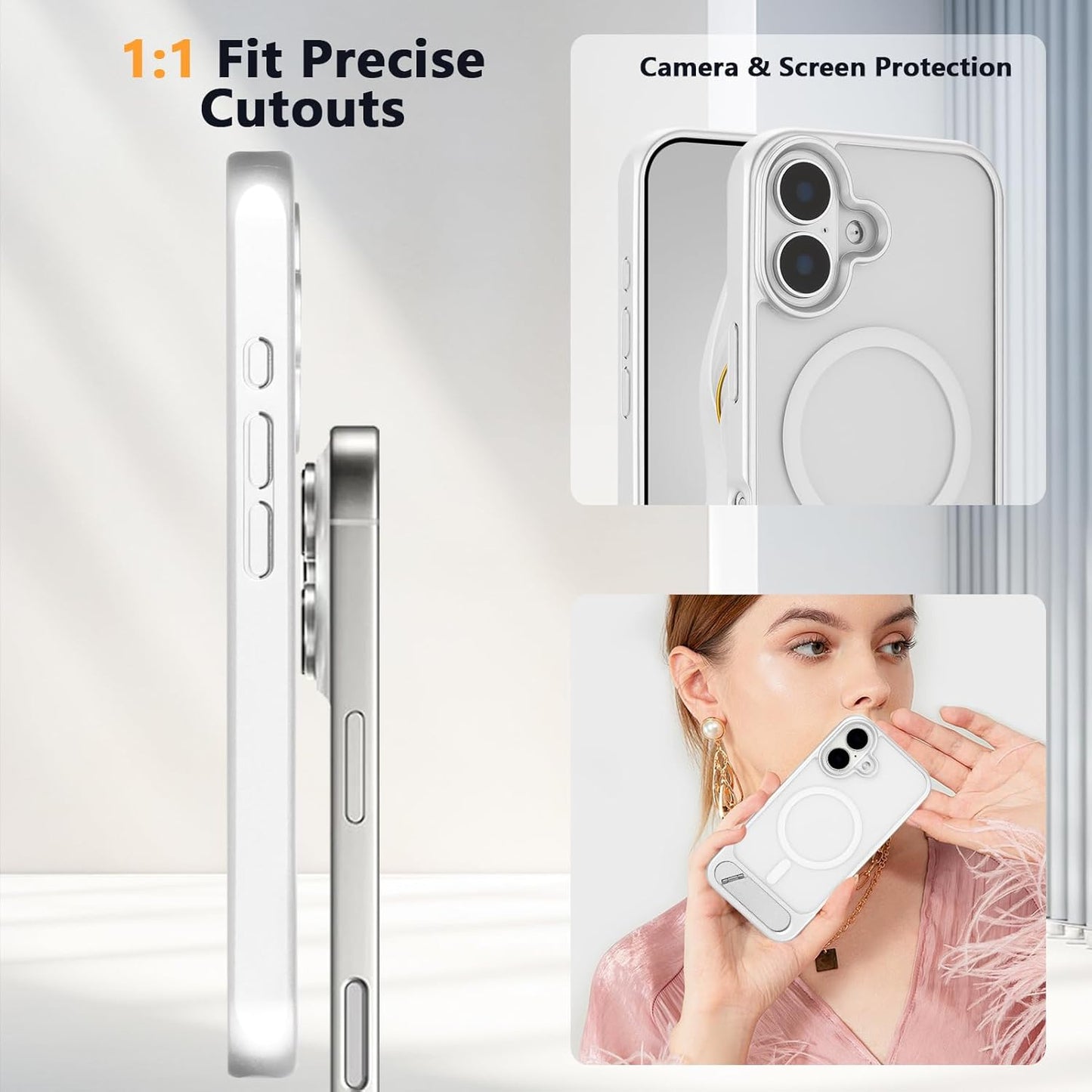 Tikoo Strong Magnetic for iPhone 16 Case with Magsafe and Built-in Invisible Kickstand Slim Translucent Matte Military Grade Protective Phone Case for iPhone 16 6.1”