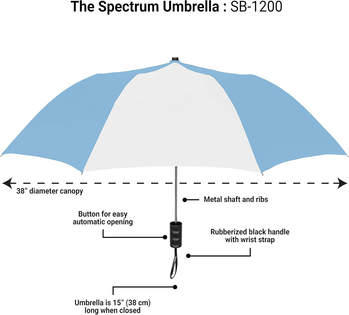 The Spectrum Popular Style 42" Automatic Open Compact Travel Umbrella for Rain, Wind & Sun, Sturdy Lightweight Small Portable Stick Umbrella for Men and Women