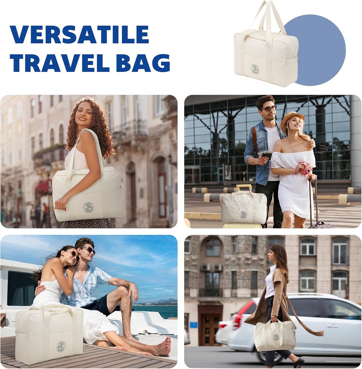Weekender Bags for Women, Travel Duffel Bags, Water Resistant Personal Item/Carry Bag, Carry on Overnight Bag, Foldable Gym Bag for Travelling, Sports (Beige)