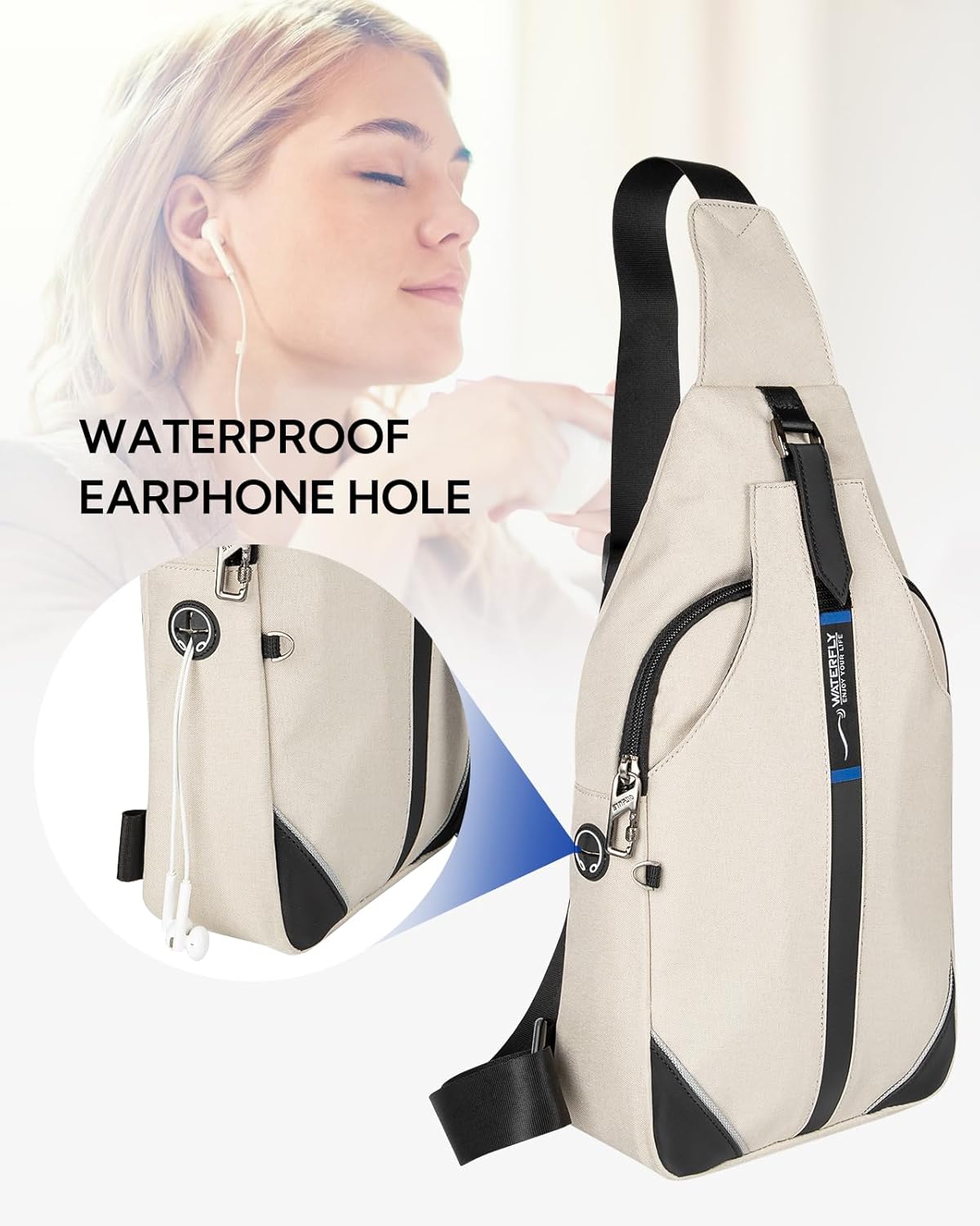 WATERFLY Medium Crossbody Sling Backpack Anti Theft Backpack for Traveling Chest Shoulder Bag