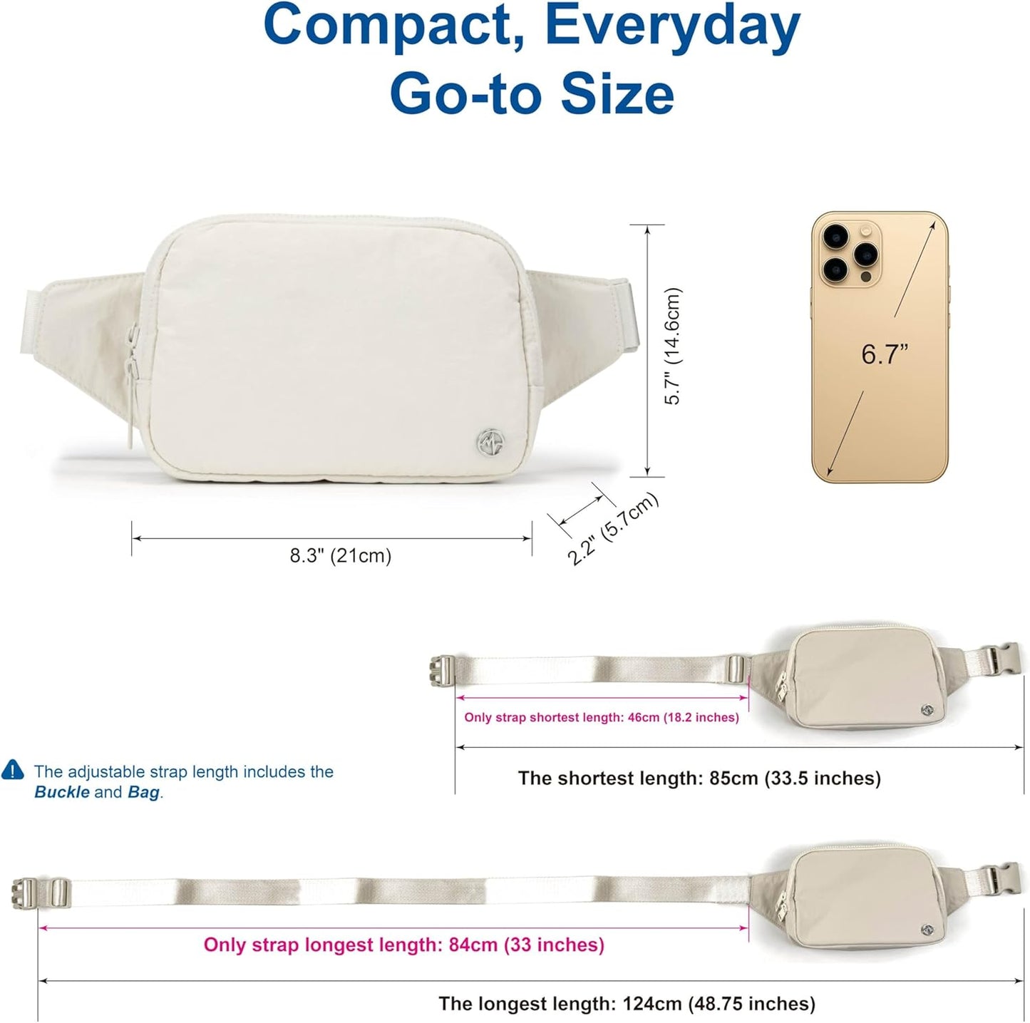 Pander Belt Bag Large 2L, Nylon Fanny Pack Purse for Women and Men with Adjustable Strap