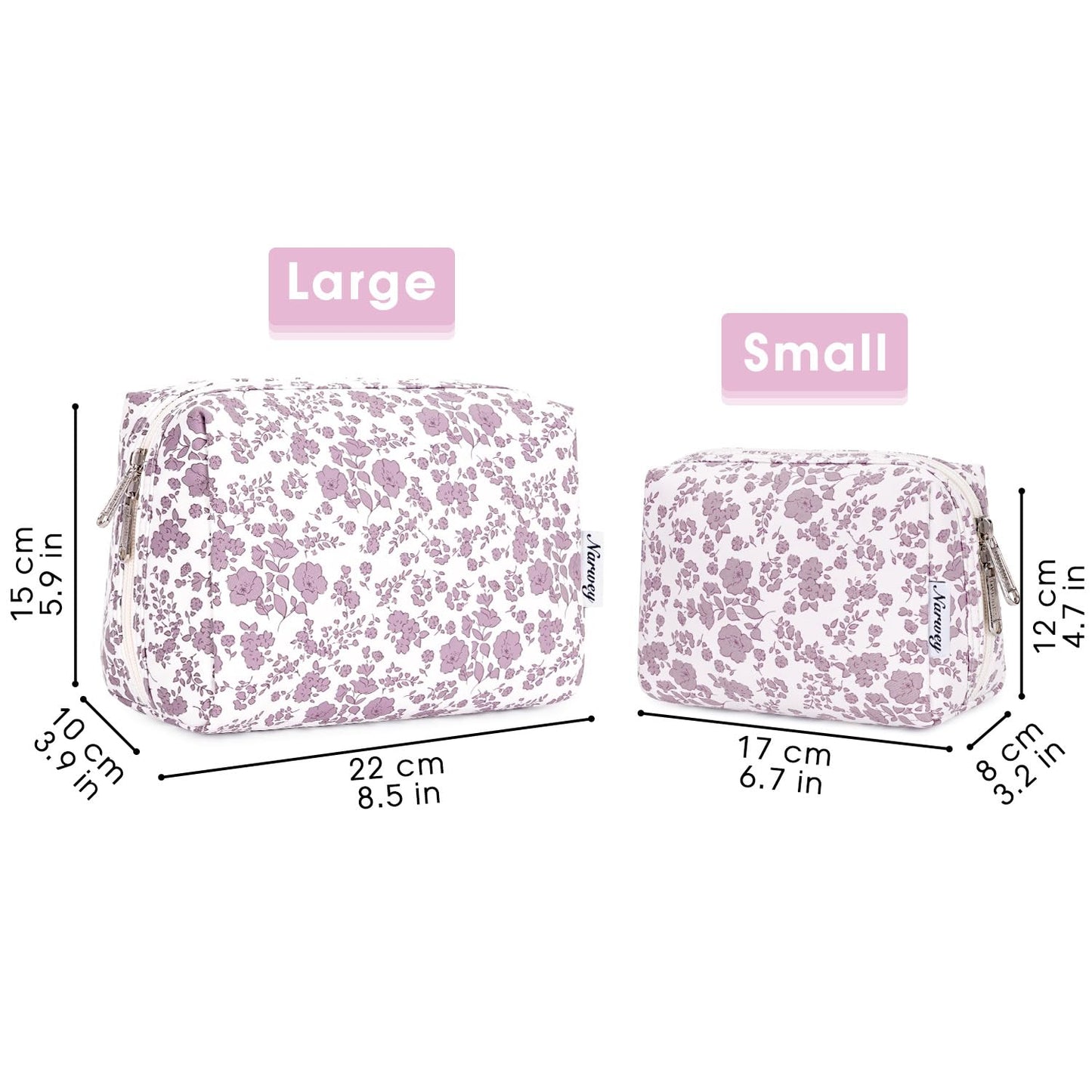 Narwey Small Cute Floral Makeup Bag for Purse Mini Cosmetic Bag Travel Makeup Pouch Zipper Pouch Cute Make up Bags with Compartments for Women Girls (Little Dusty Pink Flower, Small)