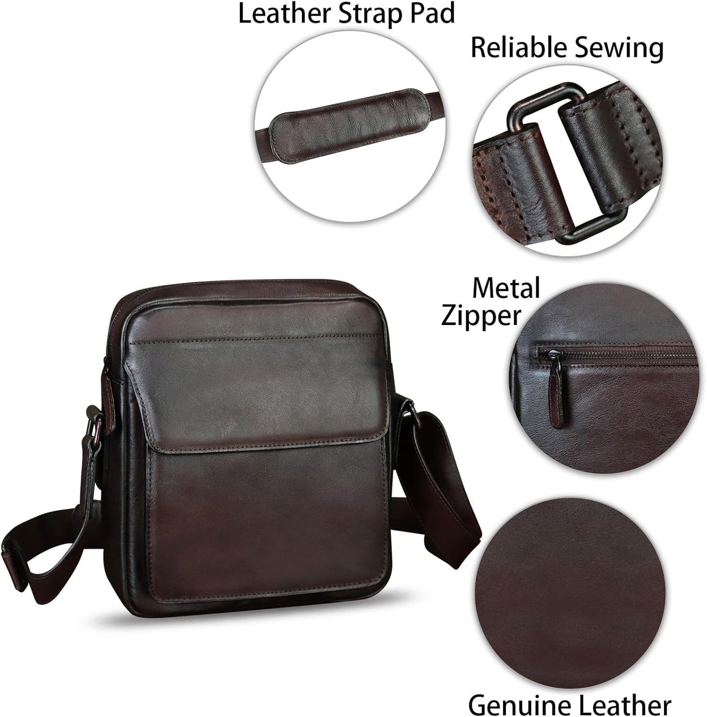 IVTG Genuine Leather Messenger Bag for Men Crossbody Shoulder Bag Satchel Casual Sling Daypack Work Business Daily Purse