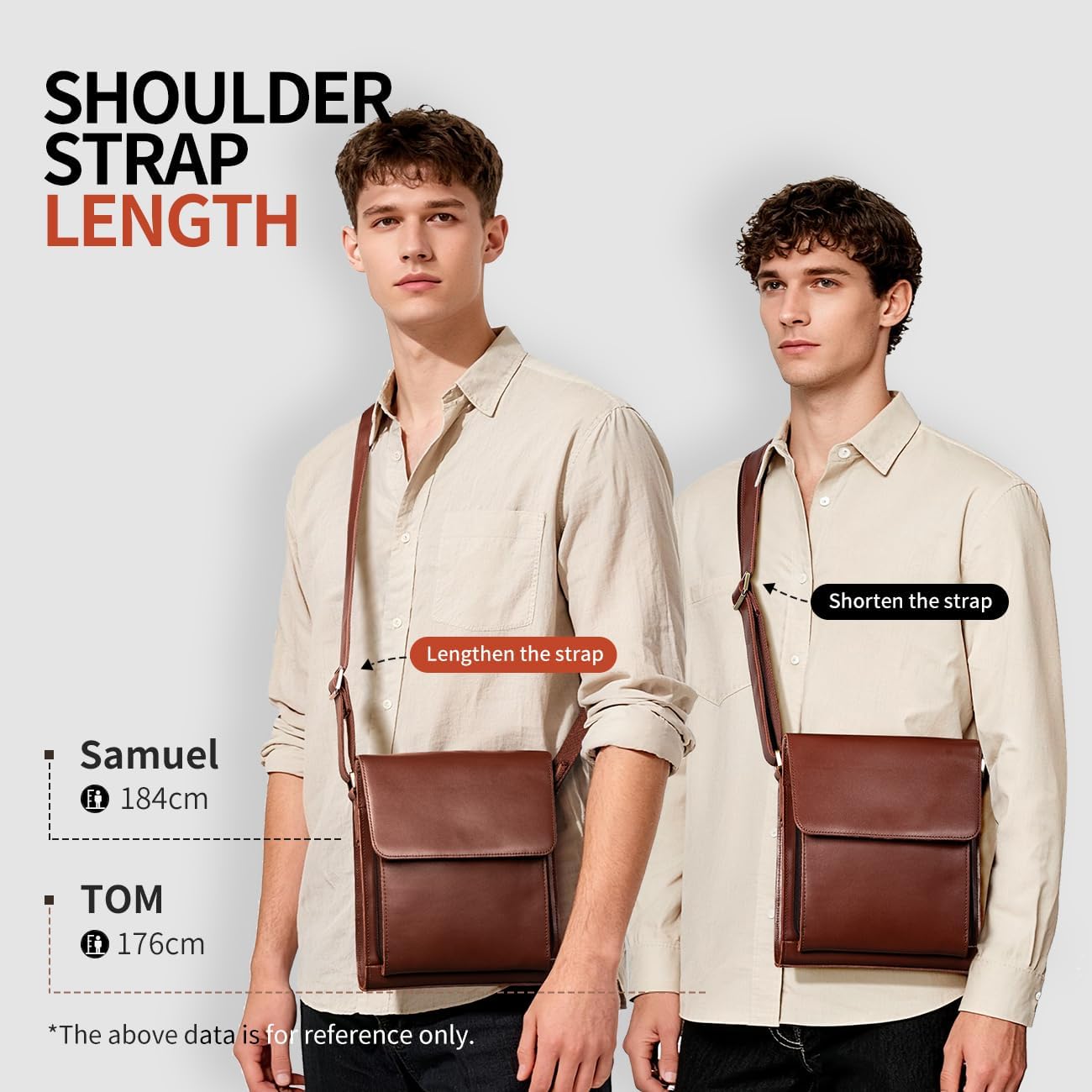 Augus Leather Messenger Crossbody Shoulder Bag for Men Work Business Casual Adjustable straps With