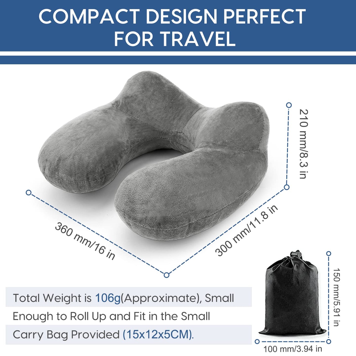 HITSZS Inflatable Travel Pillow for Airplane Inflatable Neck Pillow for Traveling with Soft Velvet