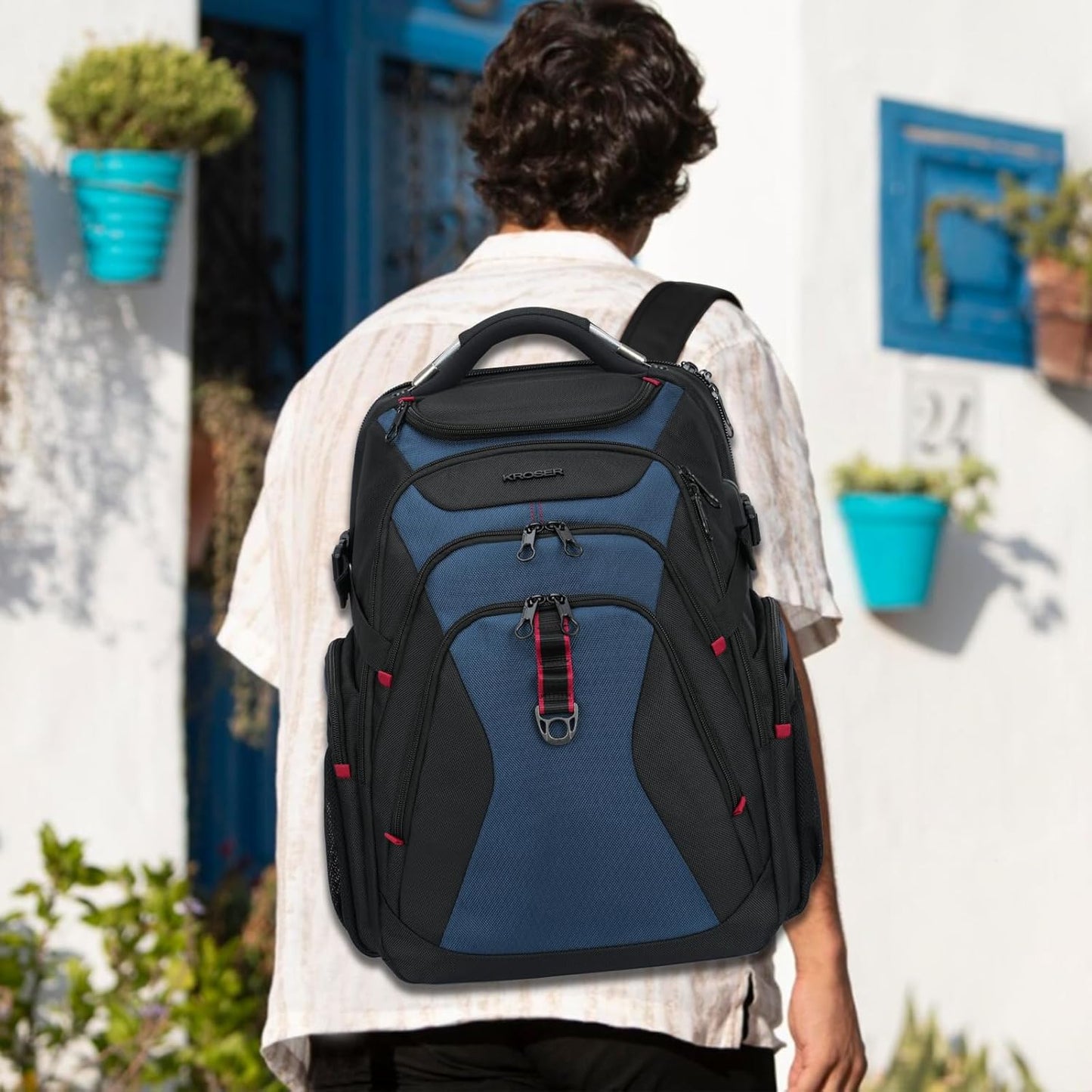 KROSER Travel Laptop Backpack 17.3 Inch XL Computer Backpack with Hard Shell Saferoom RFID Pockets Water-Repellent Business College Daypack Stylish Bag for Men/Women-Black Haze Blue