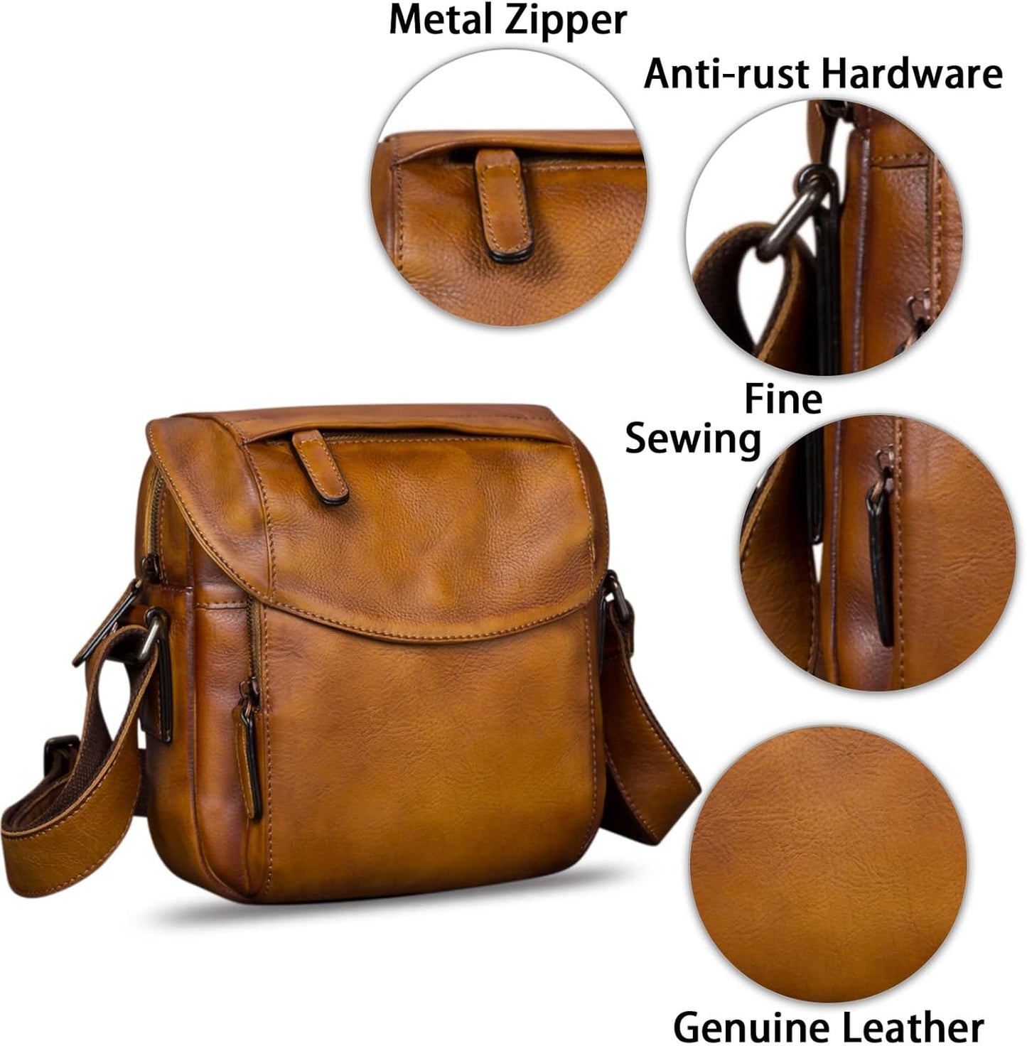 IVTG Genuine Leather Messenger Bag for Men Crossbody Shoulder Bag Satchel Casual Sling Daypack Work Business Daily Purse