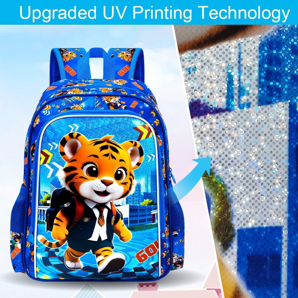 3PCS Dinosaur Backpack for Boys, 16 Inch Kids Water Resistant Preschool Elementary Kindergarten Bookbags and Lunch Box