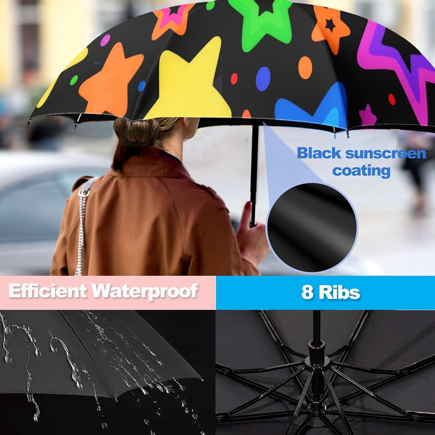 Small Travel Folding Umbrella for Girl, Portable, UV, SunShade, Compact, Automatic, Rain & Wind