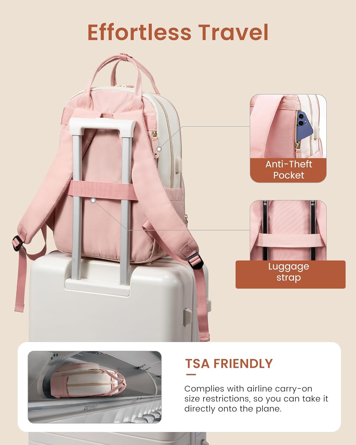 LOVEVOOK Backpack for Women,Laptop Backpack Women,Fits 17 Inch Laptop Bag,School Backpacks,Fashion Travel Work Anti-theft Bag,Waterproof Business Computer College Backpack Purse,Beige-Pink-Pink