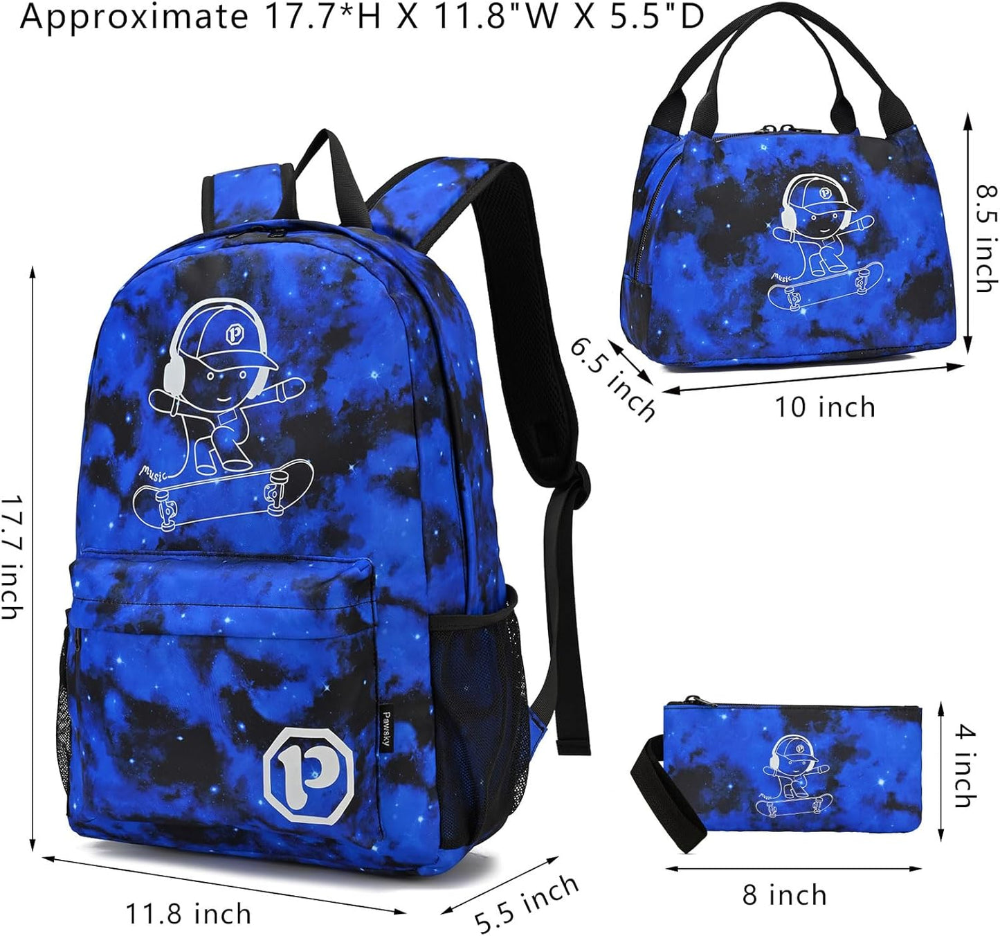Lightweight Laptop Backpack School Backpack for Boys, Elementary Primary Middle School Bags Kids Backpack With Lunch Bag & Pencil Case, College Bookbag Travel Dayback, Blue