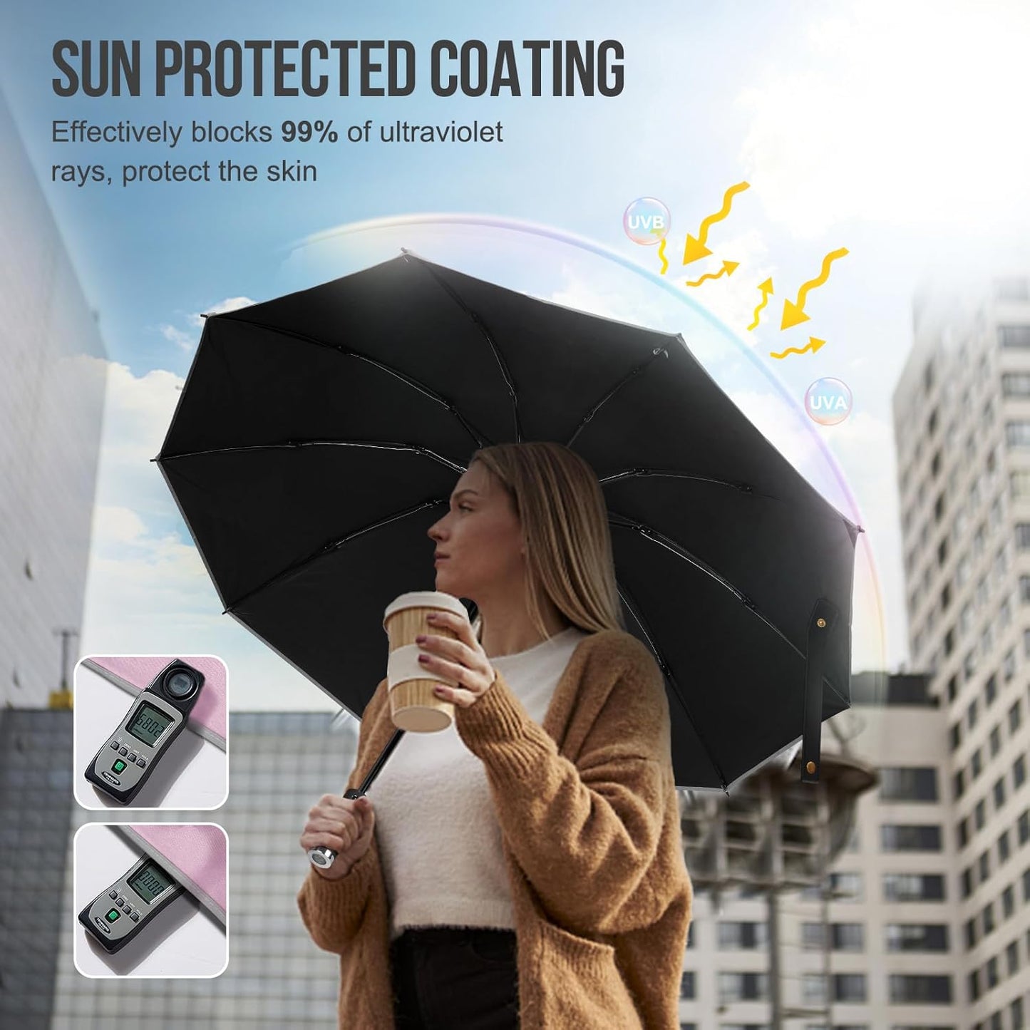 DOFOWOT UV Protection Umbrella for Rain Sun Umbrellas Windproof Anti-Rebound UPF 50+ UV Travel Umbrella Compact for Women Men