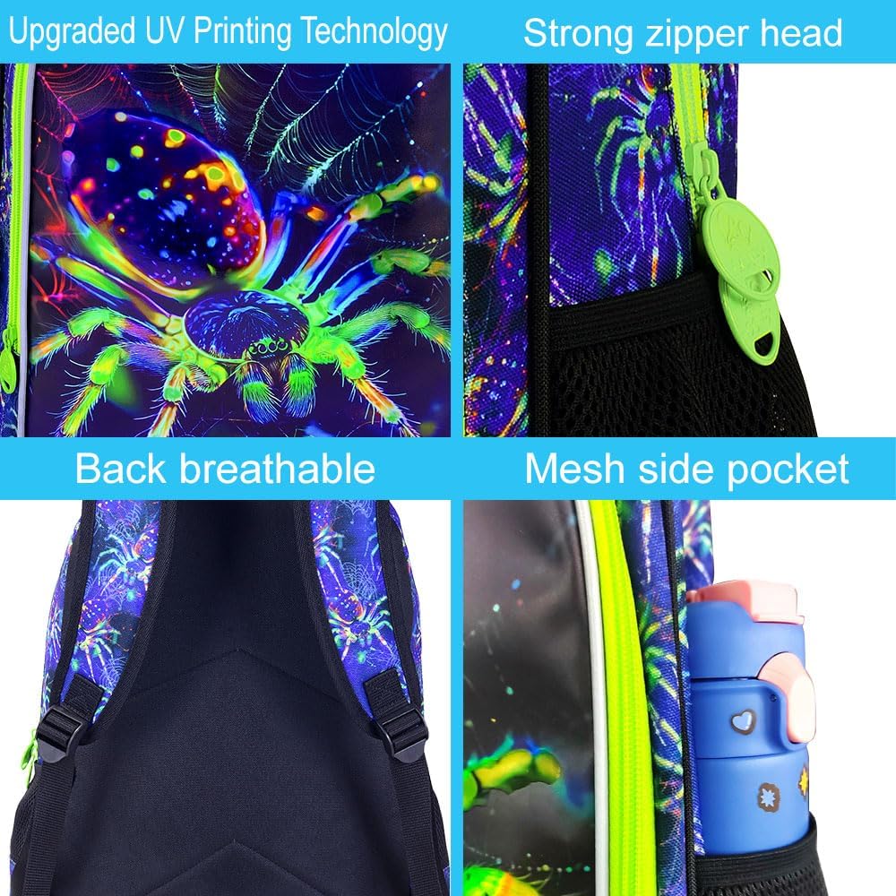 16" Backpack for Boys, 3Pcs Kids Spider Bookbag with Lunch Box, School Backpacks for Elementary Preschool Kindergarten (Green)