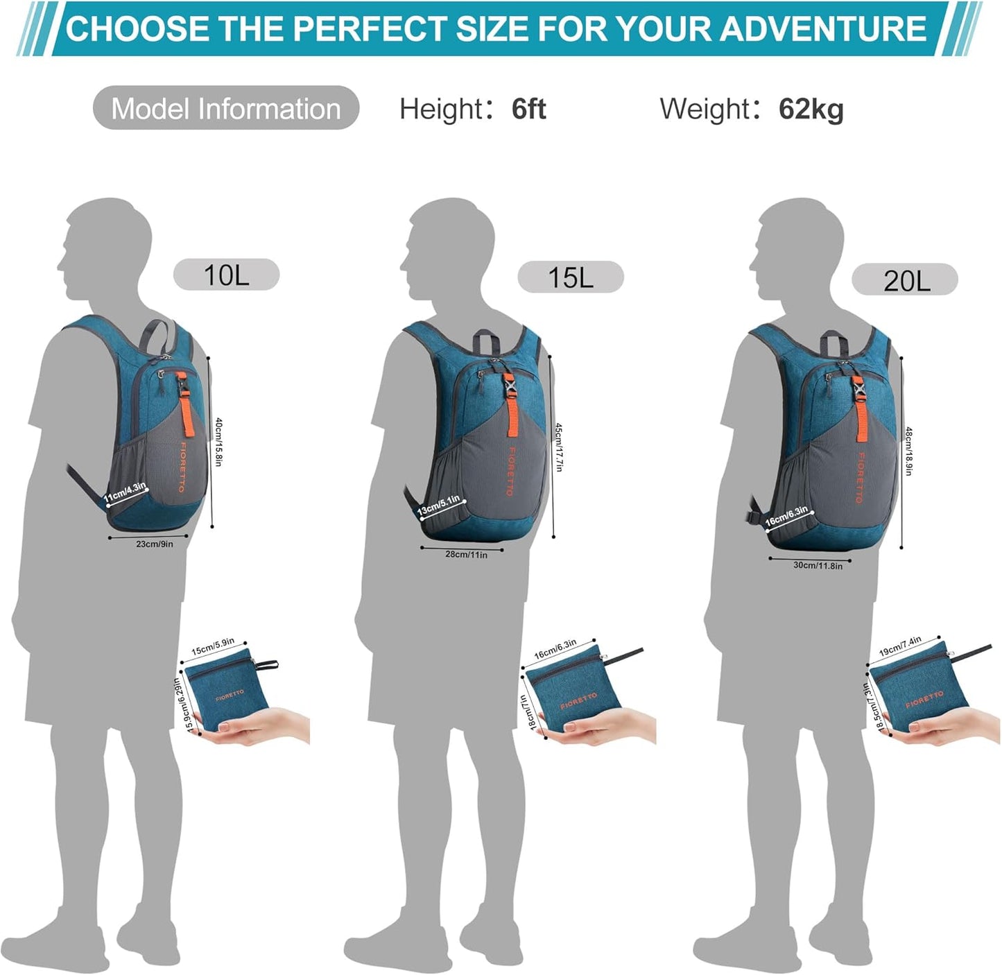 FIORETTO 10L Hiking Backpack for Women Men Mini Packable Backpack Lightweight Small Daypack for