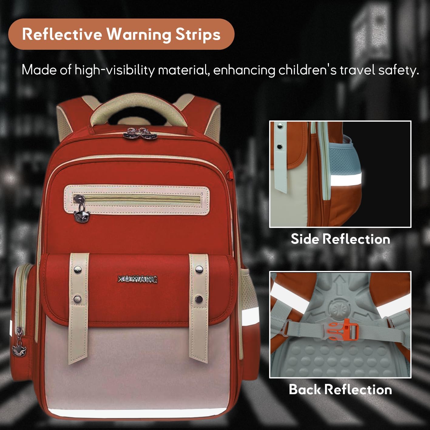 Kids Backpack for Kids, Lightweight Waterproof Orange White Backpack for School, Kindergarten Elementary School Students Boys & Girls Backpack with Safety Whistle and Includes a Detachable Waist Belt