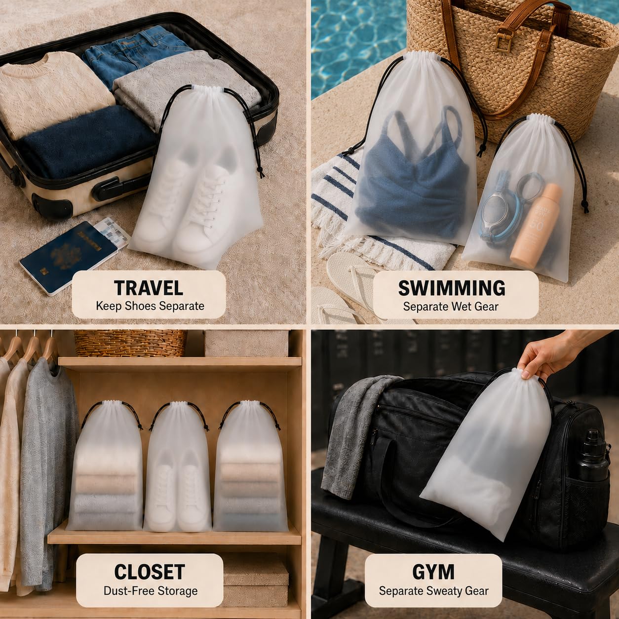 BOFOHO 5 Pack Clear Shoe Bags for Travel Essentials Reusable Storage
