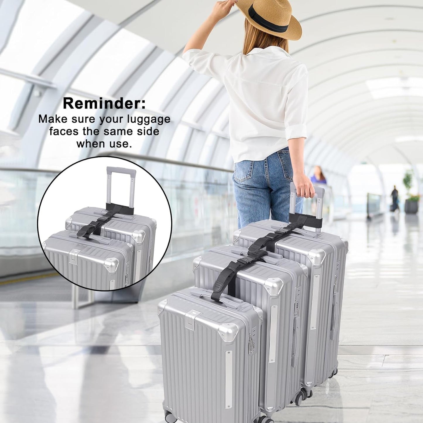 Vigorport Luggage Straps, Straps for Suitcase, 1.5”Width Add A Bag Stretchable Attachment Accessories for Connect Your 3 Luggage Together (Black, 1.5" Width)