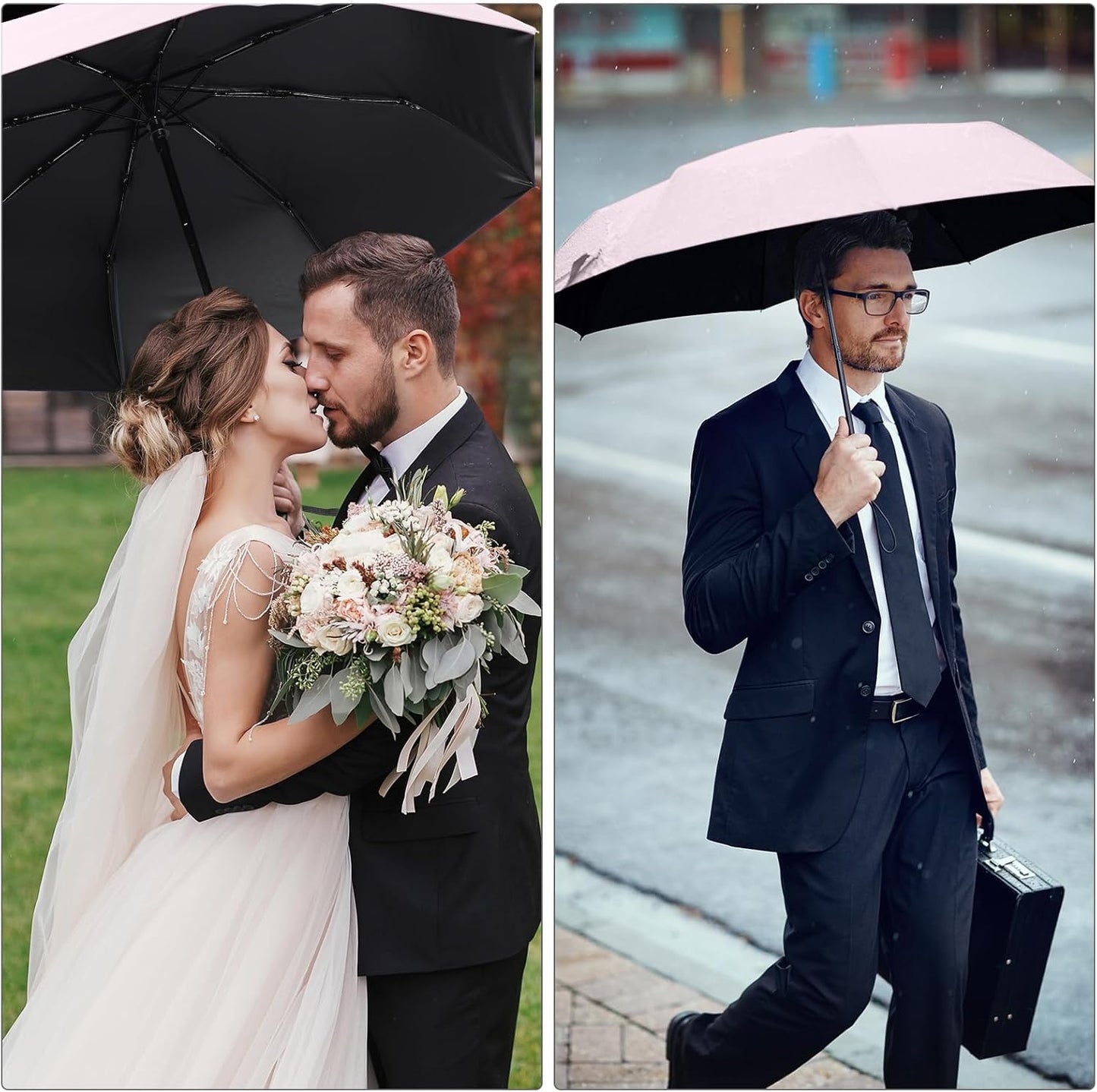 Jexine 6 Pcs Travel Compact Umbrella Automatic Open Close Windproof Small Light Backpack Purse Car Portable Collapsible Umbrella for Rain, Men Women