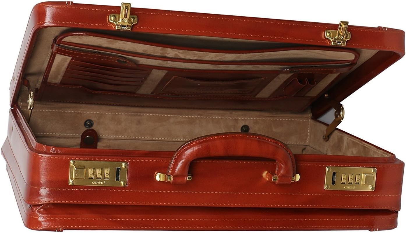 Full Grain Leather Briefcase Attache Case For Unisex Size L18 x W5 x H12 Inches Expandable Briefcase Bag