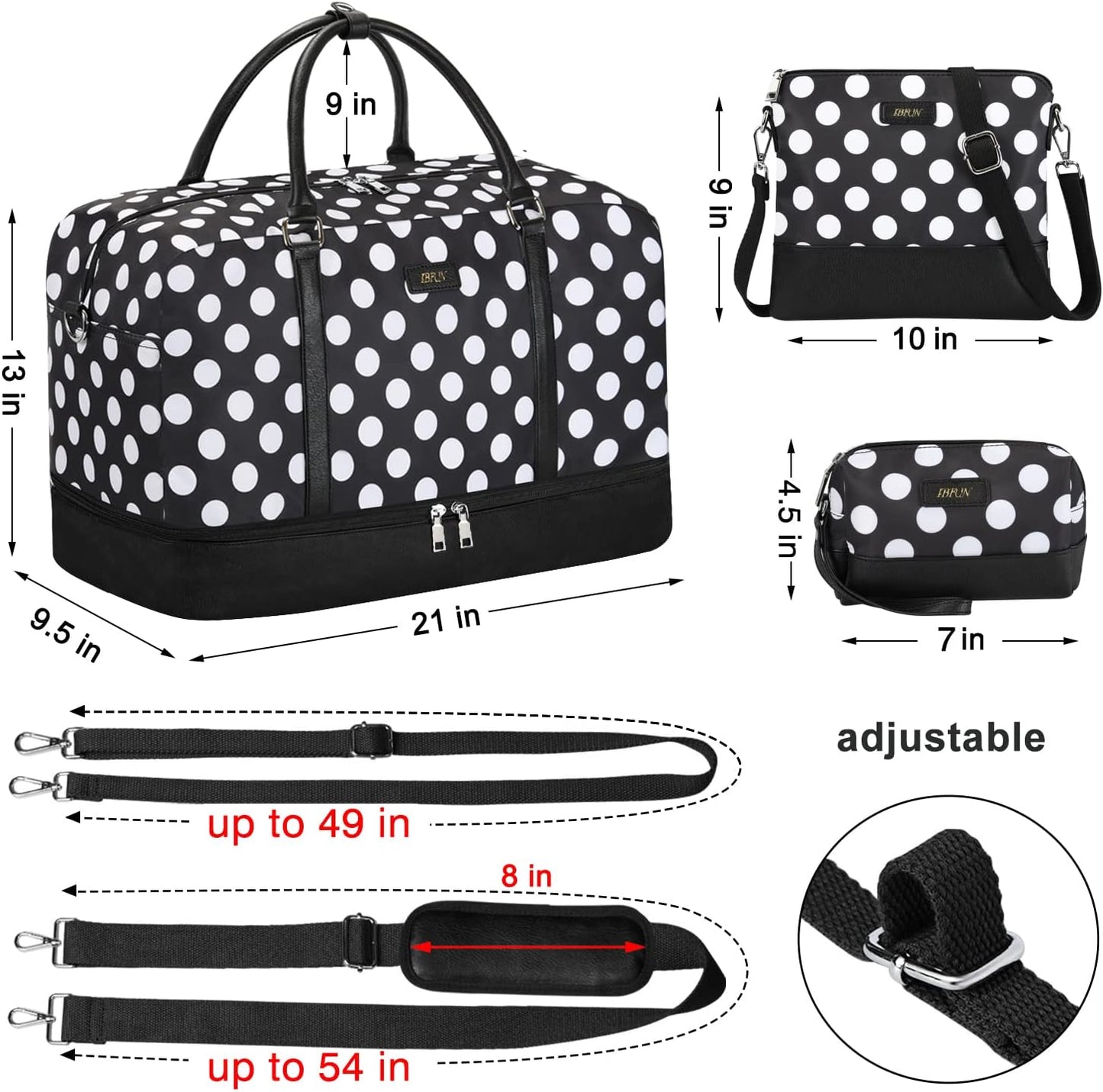 IBFUN Duffel Bag, 21'' Weekender Travel Bag with Shoe Compartment, Waterproof, Overnight Duffel Bag for Women, 3PCS